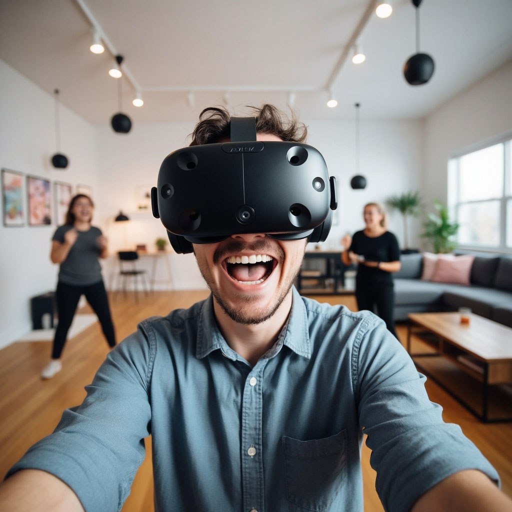 Иллюстрация игры в шлеме виртуальной реальности